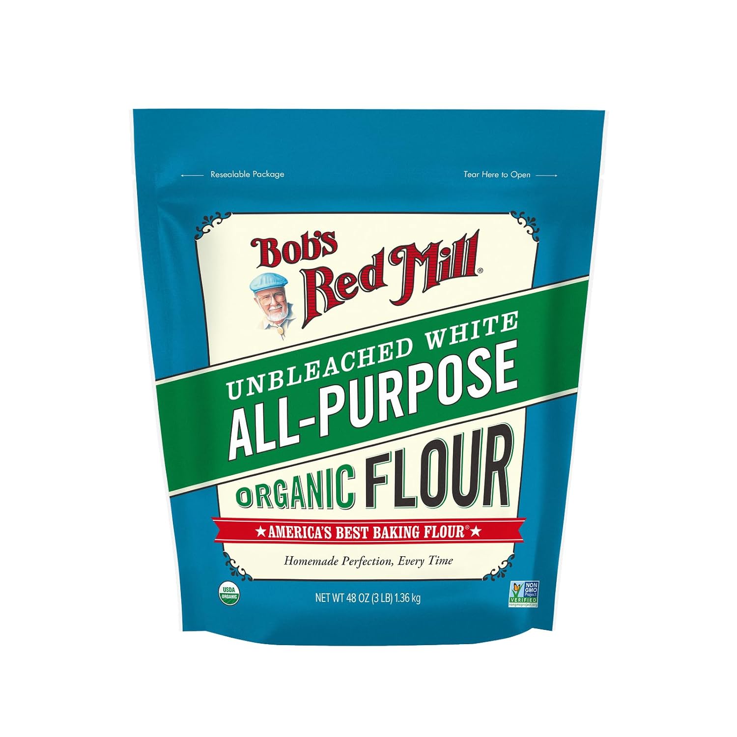Bob's Red Mill Organic All Purpose Unbleached Flour, 3 Pound (Pack of 4) - Non-GMO