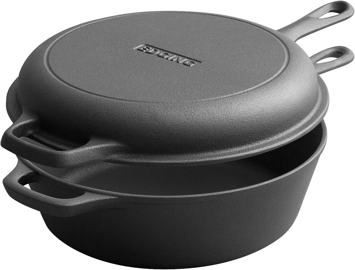 2-in-1 Pre-Seasoned Cast Iron Dutch Oven Pot with Skillet Lid Set, 10" Skillet