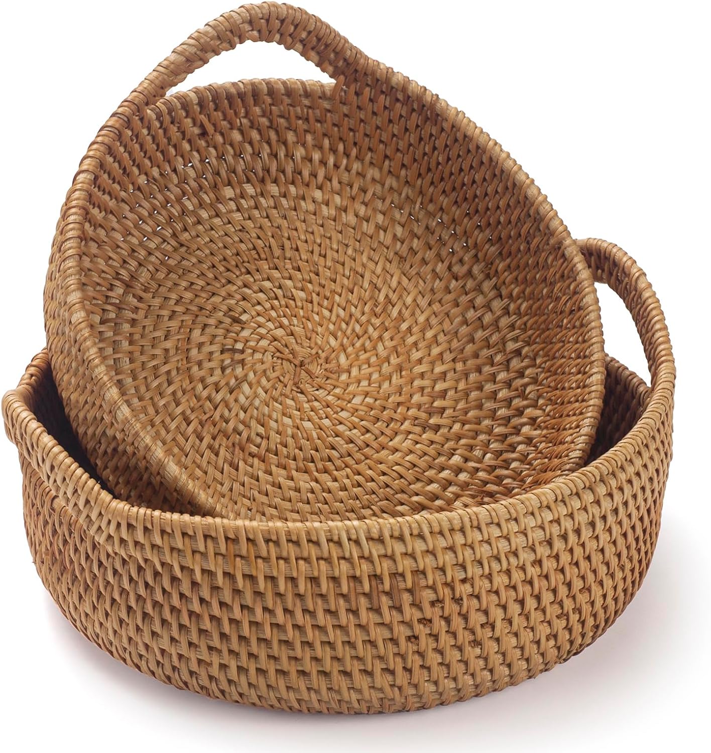 Rattan Storage Basket, Hand Woven Fruit Basket with Handles