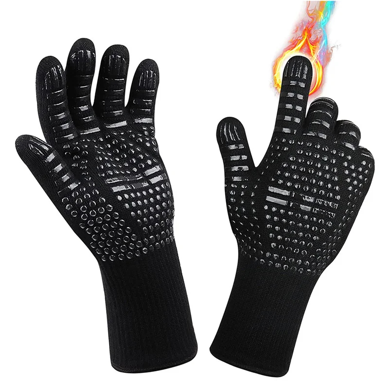 BBQ Gloves Heat Resistant Kitchen Silicone Oven Mittens Non-Slip Pot Grilling Gloves for Grill Smoker Barbeque Cooking Baking
